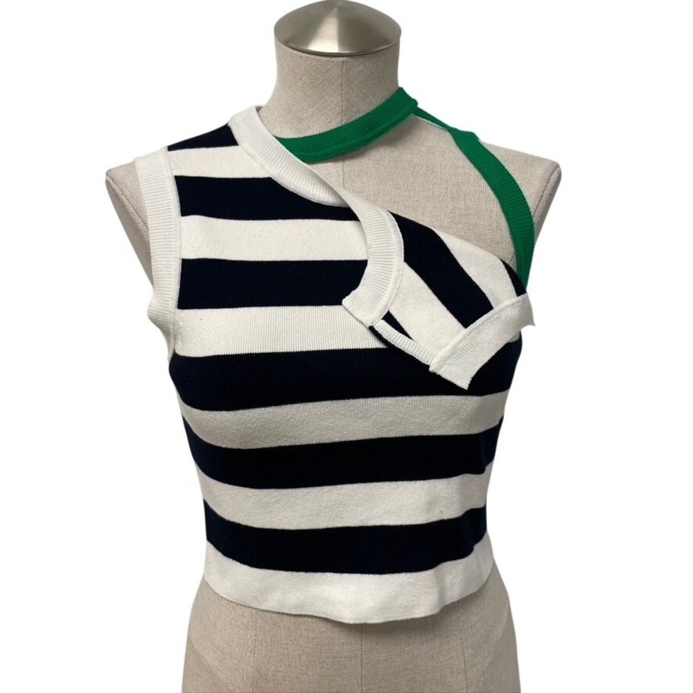 Monse Striped Knit Tank Top Womens M Navy Blue White Deconstructed Urban Trendy